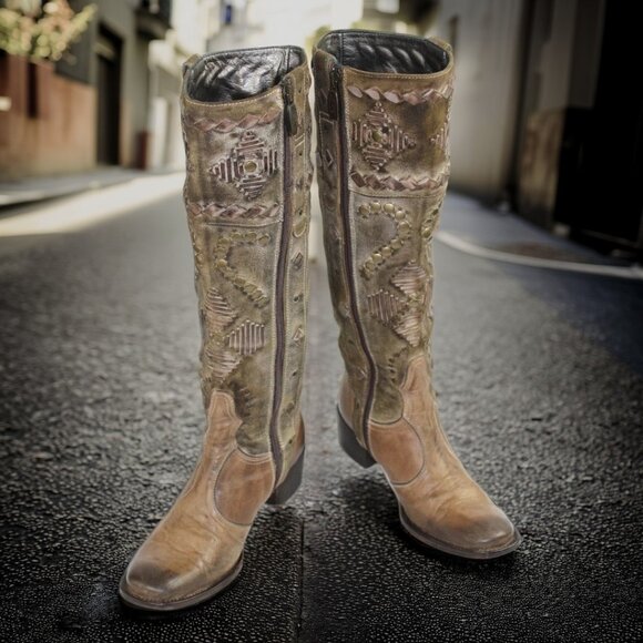 Mark Nason Lovell Vintage Tan Washed Leather Studded Boots, Size 5.5 - Picture 6 of 12